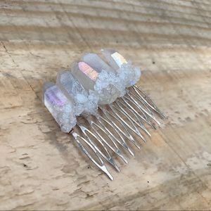 Aura Rose Quartz with Druzy Crystal Hair Comb